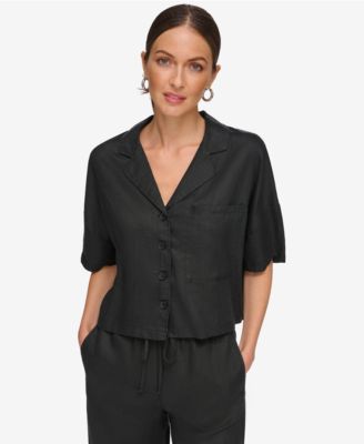 DKNY - Women's Button-Front Dolman-Sleeve Linen Top