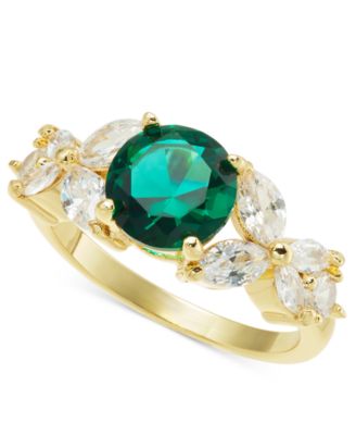 Charter Club - Gold-Tone Green Stone & Crystal Marquise Cluster Ring