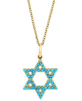 EFFY Collection - Turquoise Star Of David Pendant Necklace in 14k Yellow Gold, 18" + 1" extender