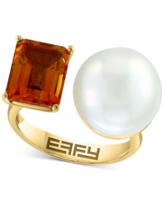 EFFY Collection - Cultured Freshwater Pearl (13mm) & Citrine (2-7/8 ct. t.w.) Open Ring in 14k Yellow Gold