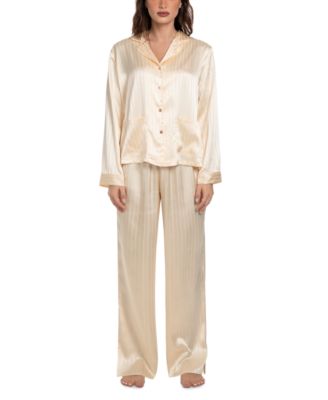 Linea Donatella - Women's Satin Jacquard Striped Pajama Set