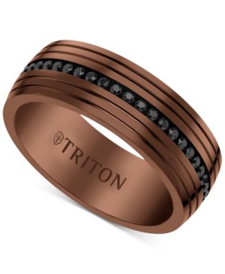 Triton - Men's Black Sapphire Low Dome Comfort Fit Wedding Band (1-1/6 ct. t.w.) in Brown & Black Tungsten