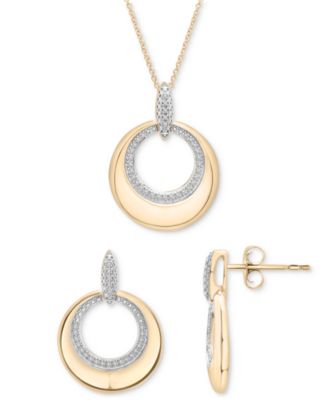 Macy's - 2-Pc. Set Diamond Circle Pendant Necklace & Matching Drop Earrings  (1/5 ct. t.w.) in 14k Gold-Plated Sterling Silver