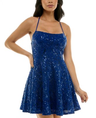 Emerald Sundae - Juniors' Sequined Lace Fit & Flare Dress