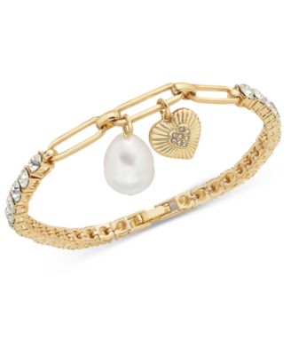 On 34th - Gold-Tone Crystal Heart & Imitation Pearl Charm Bracelet
