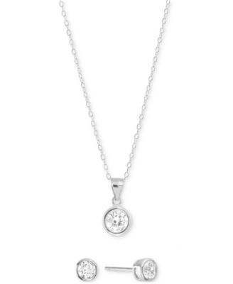Macy's - 2-Pc. Set Cubic Zirconia (2-1/3 ct. t.w.) Round Stud Earrings & Pendant Necklace in Sterling Silver