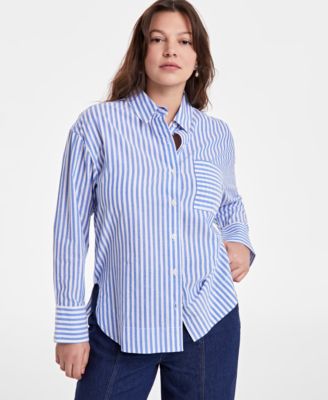 On 34th - Women's Cotton Striped Button-Front Shirt,
