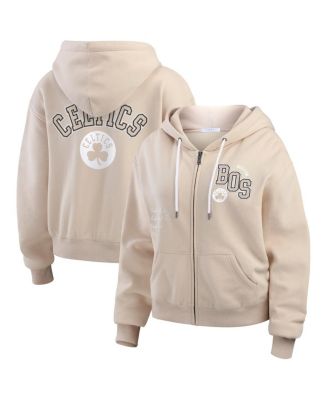WEAR by Erin Andrews - Women's Cream Boston Celtics Plus Size Tonal Felt Patch Full-Zip Hoodie