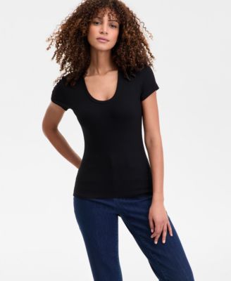 I.N.C. International Concepts - Women's Ribbed Scoop-Neck Top