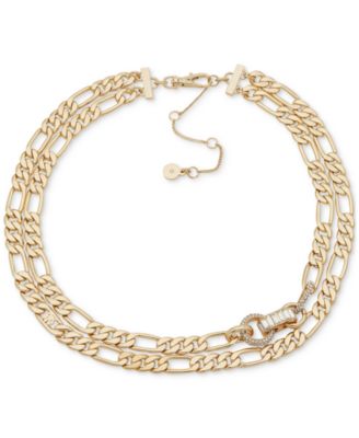 DKNY - Gold-Tone Crystal Baguette Figaro Link Layered Collar Necklace, 15-3/4" + 3" extender