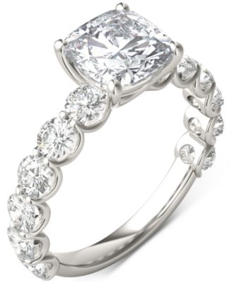 Charles & Colvard - Moissanite Cushion & Round Engagement Ring (3-1/2 ct. t.w. Diamond Equivalent) in 14k White Gold