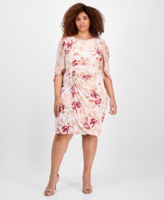 Connected - Plus Size Printed Cape-Sleeve Sheath Dress