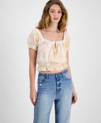 Self Esteem - Juniors' Sweetheart Puff-Sleeve Top