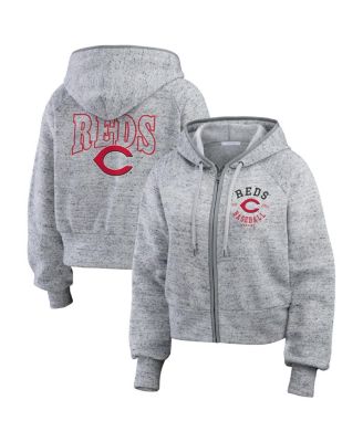 WEAR by Erin Andrews - Women's  Heather Gray Cincinnati Reds Speckled Fleece Cropped Full-Zip Hoodie