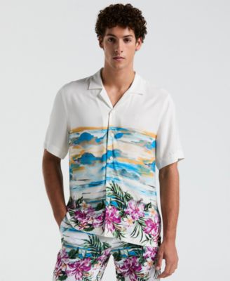 Original Penguin - Men's Slim-fit Hibiscus Scene Print Short-Sleeve Button-Down Shirt