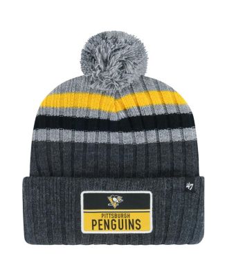 '47 Brand - Men's Gray Pittsburgh Penguins Stack Patch Cuffed Knit Hat with Pom