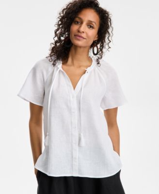 Charter Club - Women's Linen Short-Sleeve Peasant Top