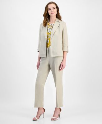 Kasper - Women's Open-Front 3/4-Sleeve Jacket, Cowlneck Top & Wide-Leg Pants