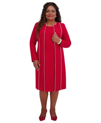 Kasper - Women's Piping-Trim Long Jacket, Regular & Plus Sizes