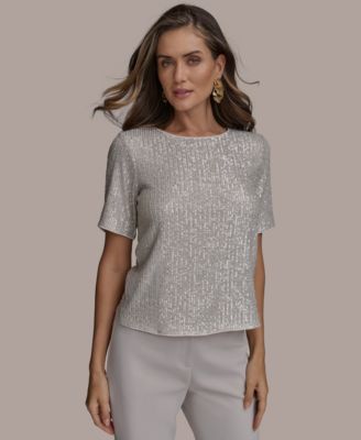 Donna Karan New York - Women's Short-Sleeve Sequin Blouse