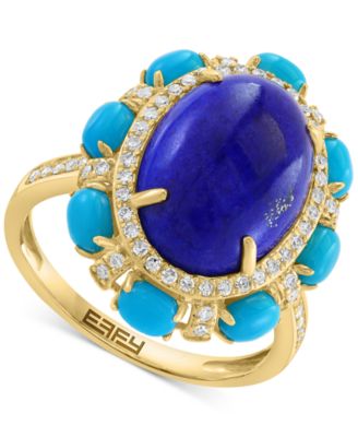 EFFY Collection - Lapis Lazuli, Sleeping Beauty Turquoise & Diamond (7/8 ct. t.w.) Halo Rin in 14k Gold