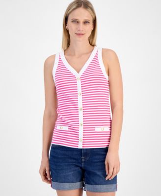 Nautica Jeans - Women's Striped Button Sleeveless Sweater
