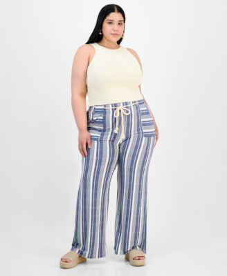 Derek Heart - Trendy Plus Size Printed Rope-Belt Stretch Pants