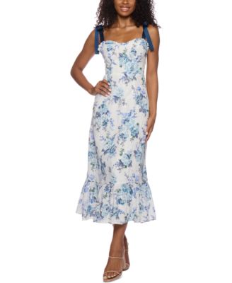 Alex & Sophia - Juniors' Tie-Strap Printed Embroidered Eyelet Midi Dress