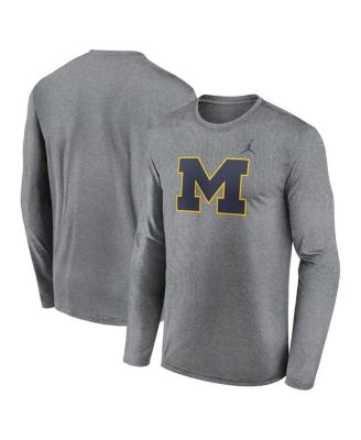 Jordan - Men's Heather Gray Michigan Wolverines Primetime Primary Legend Long Sleeve T-shirt