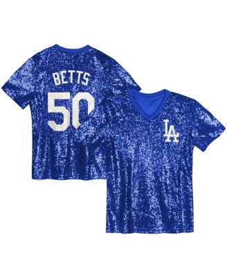 Outerstuff - Juniors Mookie Betts Royal Los Angeles Dodgers Name Number Sequin V-Neck Top