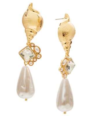 I.N.C. International Concepts - Gold-Tone Crystal & Imitation Pearl Shell Linear Drop Earrings