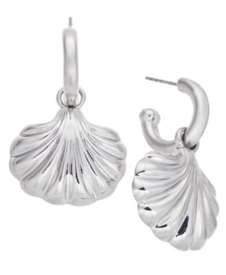 On 34th - Silver-Tone Shell Charm Hoop Earrings