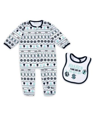 WEAR by Erin Andrews - Newborn Seattle Kraken Allover Print Full-Zip Sleeper Bib Christmas Set