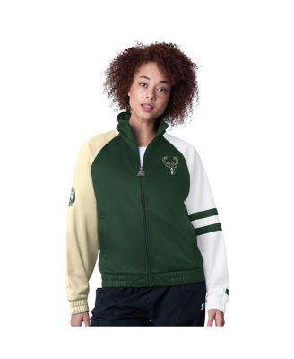 Starter - Women's Hunter Green Milwaukee Bucks Line Up Dolman Raglan Full-Zip Track Jacket