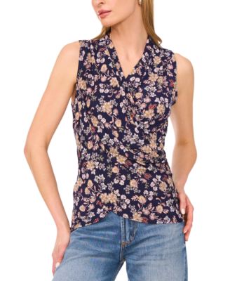 Vince Camuto - Women's Floral Faux-Wrap Sleeveless Top