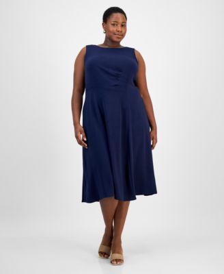 Connected - Plus Size Sleeveless Boat-Neck Midi Dress