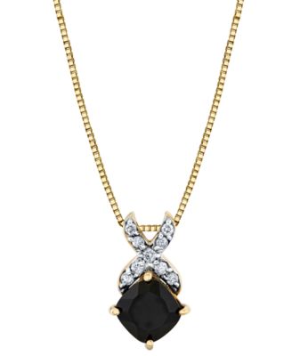 Macy's - Onyx (6mm) & Diamond (1/10 ct. t.w.) 18" Pendant Necklace in 10k Yellow Gold