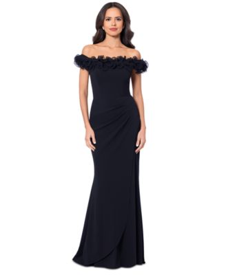 XSCAPE - Women's Scuba-Crepe Ruffled Off-The-Shoulder Fit & Flare Gown