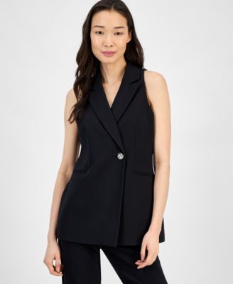 Anne Klein - Women's Sleeveless Notched-Collar One-Button Blazer