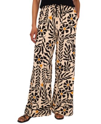 1.STATE - Women's Floral Print Drawstring-Waist Wide-Leg Pants