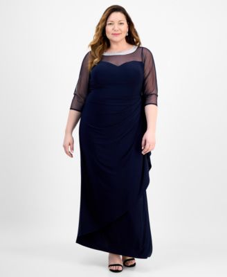 Alex Evenings - Plus Size Illusion-Trim Ruffled Gown