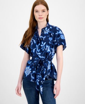 Tommy Hilfiger - Women's Floral-Print Belted Blouse