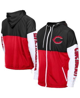 New Era - Men's Red/Black Cincinnati Reds Color Block Full-Zip Hoodie Windbreaker Jacket