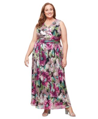 SL Fashions - Plus Size Metallic Floral-Print Gown