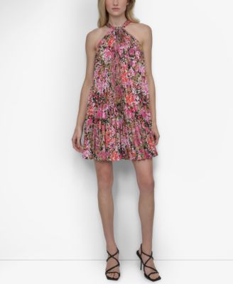 DKNY - Petite Printed Sleeveless Pleated Trapeze Dress