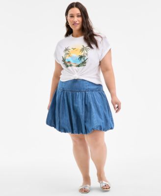 On 34th - Trendy Plus Size Denim Bubble-Hem Mini Skirt