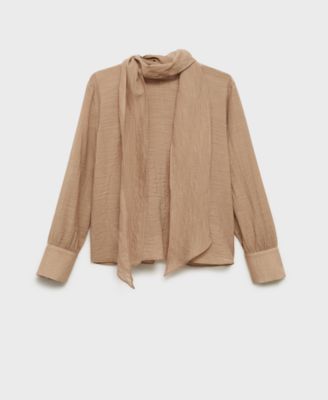 MANGO - Women's Textured Bow Blouse