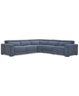 Furniture - Nevio 5-Pc. Fabric Power Headrest Sectional with 3 Power Motion Chairs