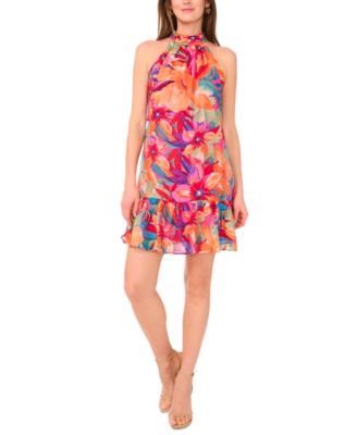 MSK - Women's Printed Ruffle-Hem Halter Dress