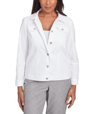 Alfred Dunner - Petite Eyelet Button-Front Denim Jacket